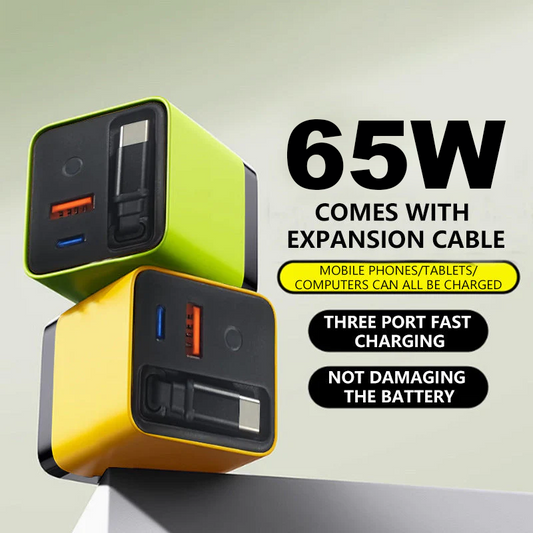 Caricabatterie rapido 65W con cavo Type-C retrattile da 80 cm