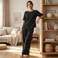 ⏳Offerta a tempo limitato⏰ Top donna con orlo asimmetrico e pantaloni a zampa larga - set due pezzi