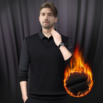 Camicia da Uomo con Risvolto Finto Due Pezzi a Maglia