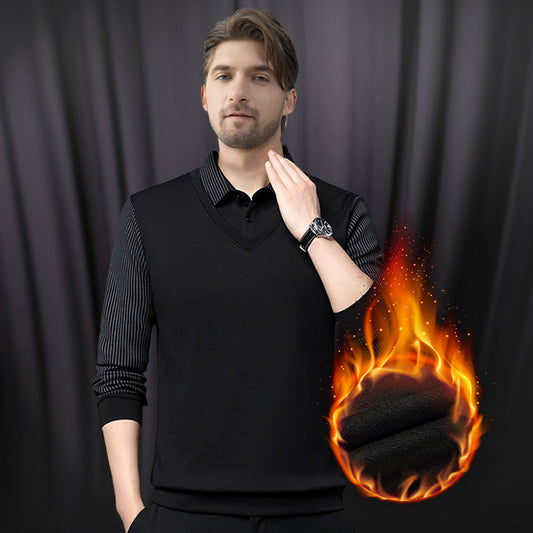 Camicia da Uomo con Risvolto Finto Due Pezzi a Maglia