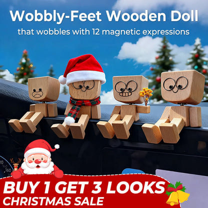🔥 Adorabile Piccola Figura di Legno Oscillante & 12 Espressioni Magnetiche