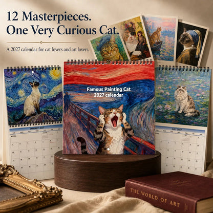 🐱 Calendario artistico per gatti 2027 — 12 capolavori reinterpretati con un tocco felino e curioso