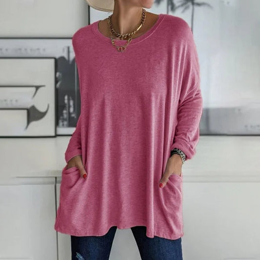 🔥Scorte limitate disponibili 50% DI SCONTO🔥T-Shirt Donna con Tasca Collo Tondo Manica Lunga Morbida