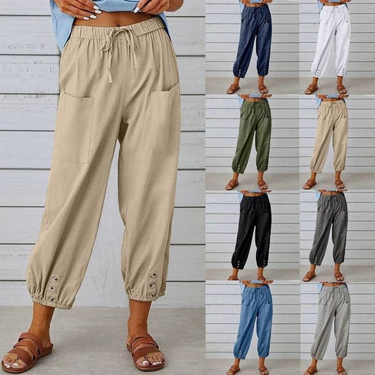 💓SCONTO DEL 50%!💞 Pantaloni da donna a gamba larga e dritta – Cotone e lino traspiranti, vestibilità aderente e tasche pratiche 👖