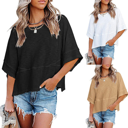 T-shirt da donna ampia a tinta unita con inserti e maniche svasate