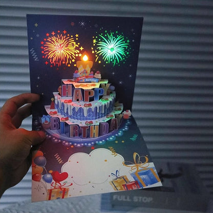 Biglietto di Compleanno con Fuochi d’Artificio, Torta Pop-Up e Musica