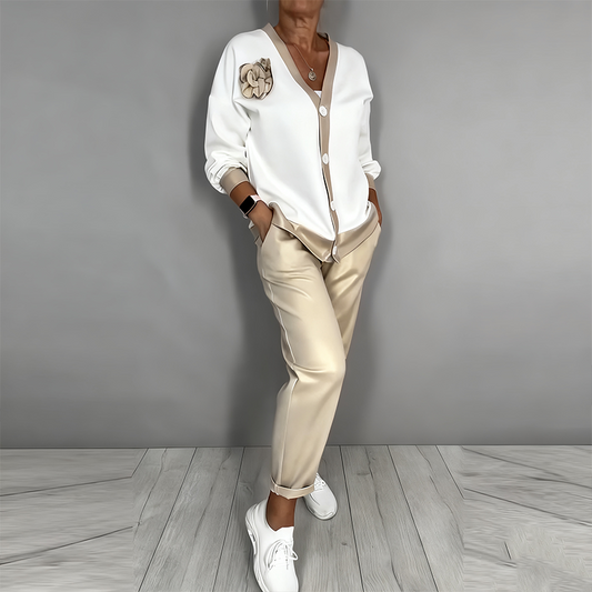 🎁 Saldi del Black Friday -50% DI SCONTO😍👠 Offerta a tempo limitato - Top con scollo a V casual e Pantaloni a vita alta per donne Set da 2 pezzi