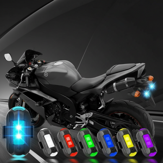 🔦 Luce Stroboscopica con Sensore di Vibrazione Ricaricabile Senza Fili — Faro di Sicurezza LED a 7 Colori per Auto, Bici, Motocicli & Uso Esterno 🚴‍♂️🚗✨