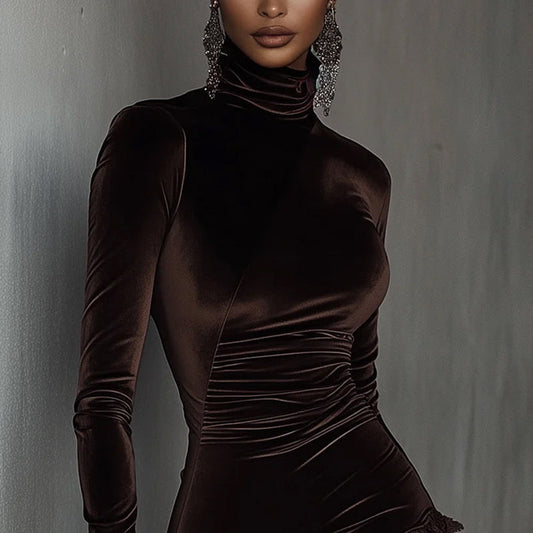 Elegante abito asimmetrico con rifiniture in pizzo da donn