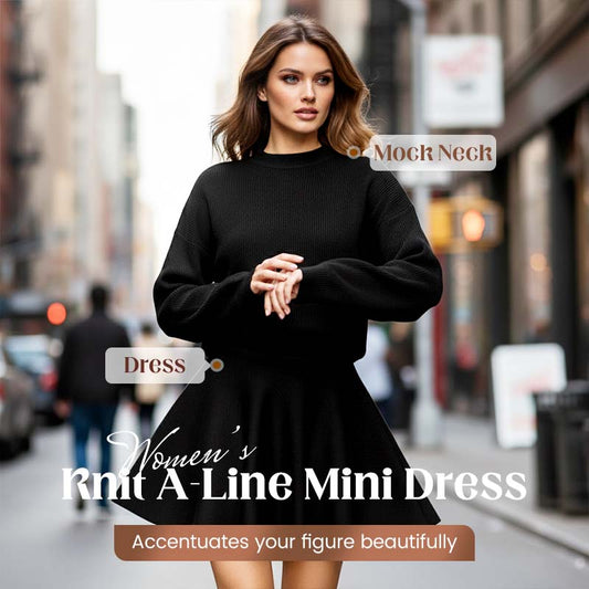 Abito mini a trapezio in maglia con collo alto da donna