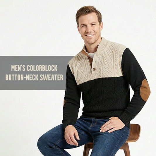 📢 SCONTO 50%!! ⏰ Maglione Uomo con Collo a Bottone Colorblock