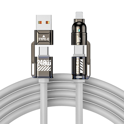 🔌 Cavo di Ricarica Rapida 4-in-1 ⚡ | Fino a 240W, Chip E-Marker & Rivestimento in Silicone | Connessioni USB-A e USB-C per Smartphone, Tablet & Laptop | 1 m o 2 m