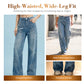 Pantaloni donna in denim a zampa larga con jacquard floreale