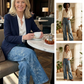 Pantaloni donna in denim a zampa larga con jacquard floreale