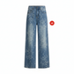 Pantaloni donna in denim a zampa larga con jacquard floreale