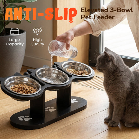 ⏳Offerta a tempo limitato 🐾 Mangiatoia rialzata con 3 ciotole antiscivolo per animali domestici! 🍲🐶🐱