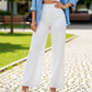 Pantaloni casual a gamba larga da donna in tinta unita
