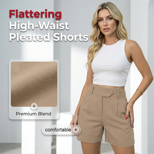 Pantaloncini a vita alta con pieghe da donna