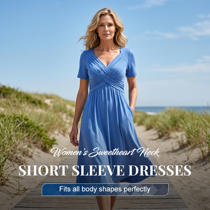 👗💙 50% DI SCONTO OGGI! ✨ Abito lungo da donna con scollo a V e maniche corte 🌸 Vestibilità morbida ed elegante, tessuto confortevole e stile quotidiano senza sforzo