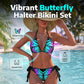 Set bikini a collo con farfalla – stampa neon, regolabile e vestibilità valorizzante