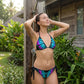 Set bikini a collo con farfalla – stampa neon, regolabile e vestibilità valorizzante