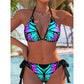 Set bikini a collo con farfalla – stampa neon, regolabile e vestibilità valorizzante