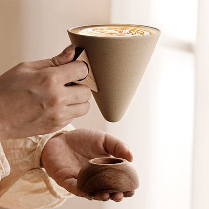 📢📢50% DI SCONTO !! ⏰Tazza da caffè vintage con manico in legno e sottotazza