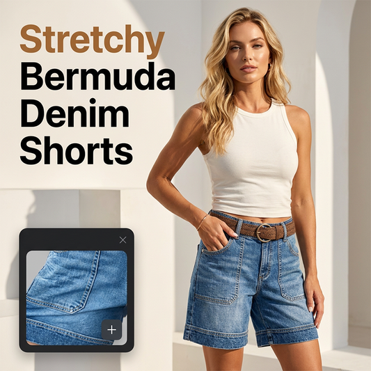 Short in denim Bermuda a vita media da donna con tasche