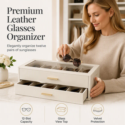 📢📢50% DI SCONTO !! ⏰Scatola organizer per occhiali da sole a 2 livelli con coperchio trasparente in vetro