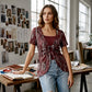 T-shirt da donna finto due pezzi con stampa leopardata e anello a O