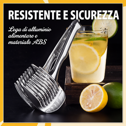 🍋🔪 Affettatrice da Cucina Creativa Ergonomica – Lega Alluminio + ABS, 8 Fessure, Proteggi-Dita, Gancio Appendibile – Per Limoni, Pomodori, Cipolle & Frutta – 2 Versioni ✨