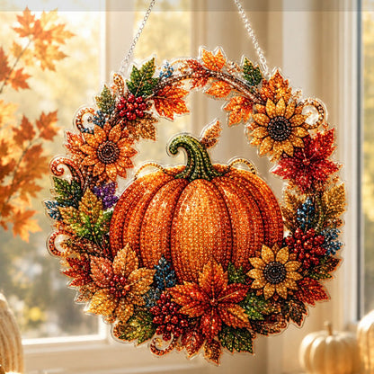 🍂 Corona autunnale con zucca a motivo di diamanti da appendere – Kit DIY completo