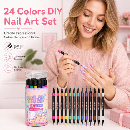 📢📢50% DI SCONTO !!⏰️ Set di 24 pennarelli doppia punta per nail art