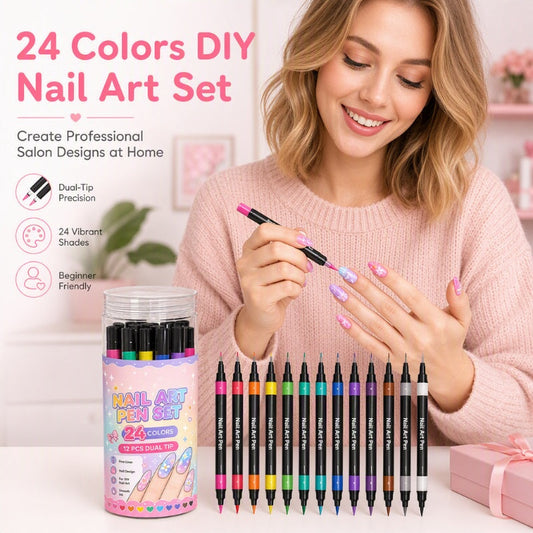 📢📢50% DI SCONTO !!⏰️ Set di 24 pennarelli doppia punta per nail art