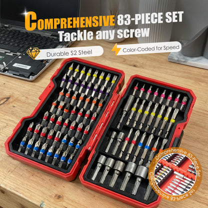 ❄️Sconto 50%! 🔧 Set di Inserti per Cacciavite da 83 Pezzi in Acciaio S2 – Kit Completo per il Fai-da-Te