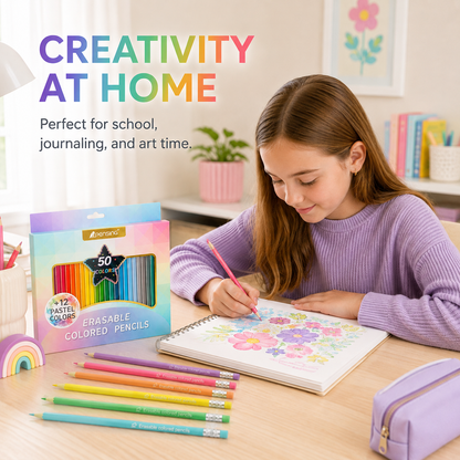✏️ 50% DI SCONTO ORA! Matita colorata triangolare cancellabile da 50 colori con punta in gomma, set di matite artistiche pastello, matite da disegno non tossiche per bambini, schizzi, journaling e materiale artistico scolastico