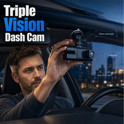 🚗 Dash cam con tripla telecamera: 1080P Full HD, anteriore/interna/posteriore, visione notturna, G-sensor, modalità parcheggio
