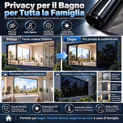 🚗 Pellicola Oscurante per Vetri Auto e Casa ☀️ | Adesione Statica Senza Colla ✨ | Blocco UV 99% Isolamento Termico e Privacy Diurna | Rotolo 50x300 cm con Kit Montaggio 🪟